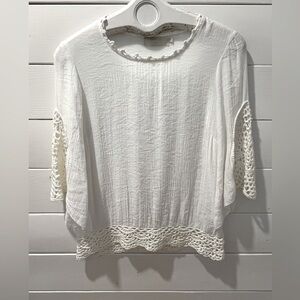 CREAM Crochet-Trim Boho Blouse – Off-White – Size  34